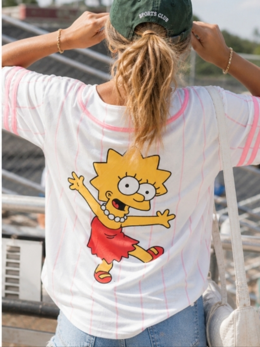 Wild Child Lisa Simpson Women's Baseball Jersey Large Pink / White Sporty Fun